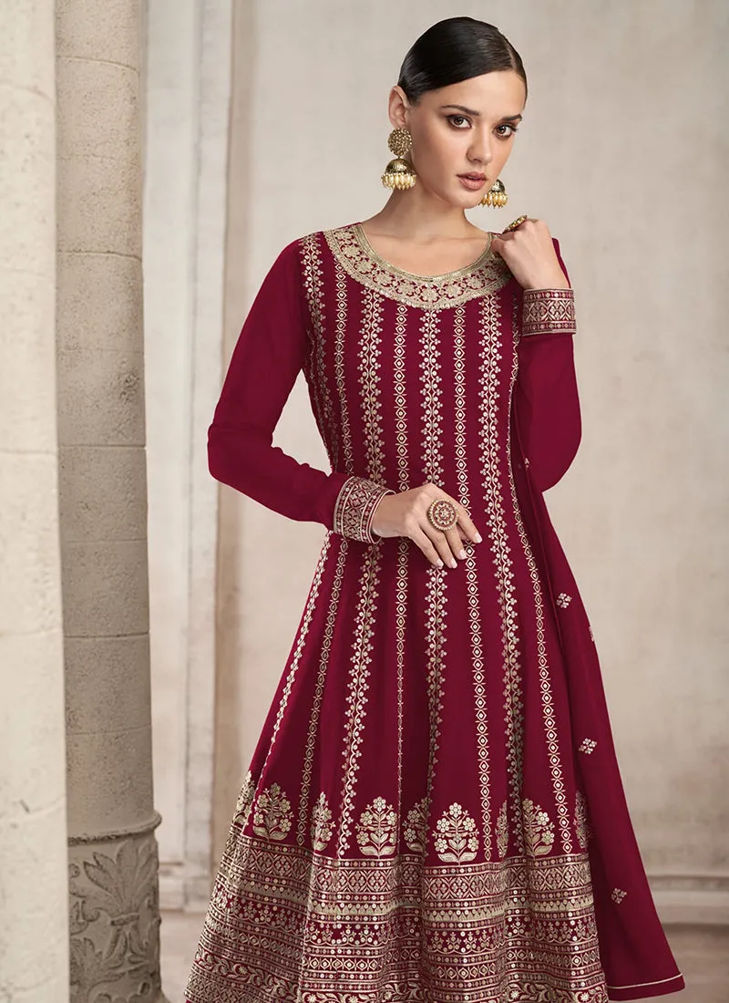Magenta Sequence Embroidery Festive Anarkali Gharara