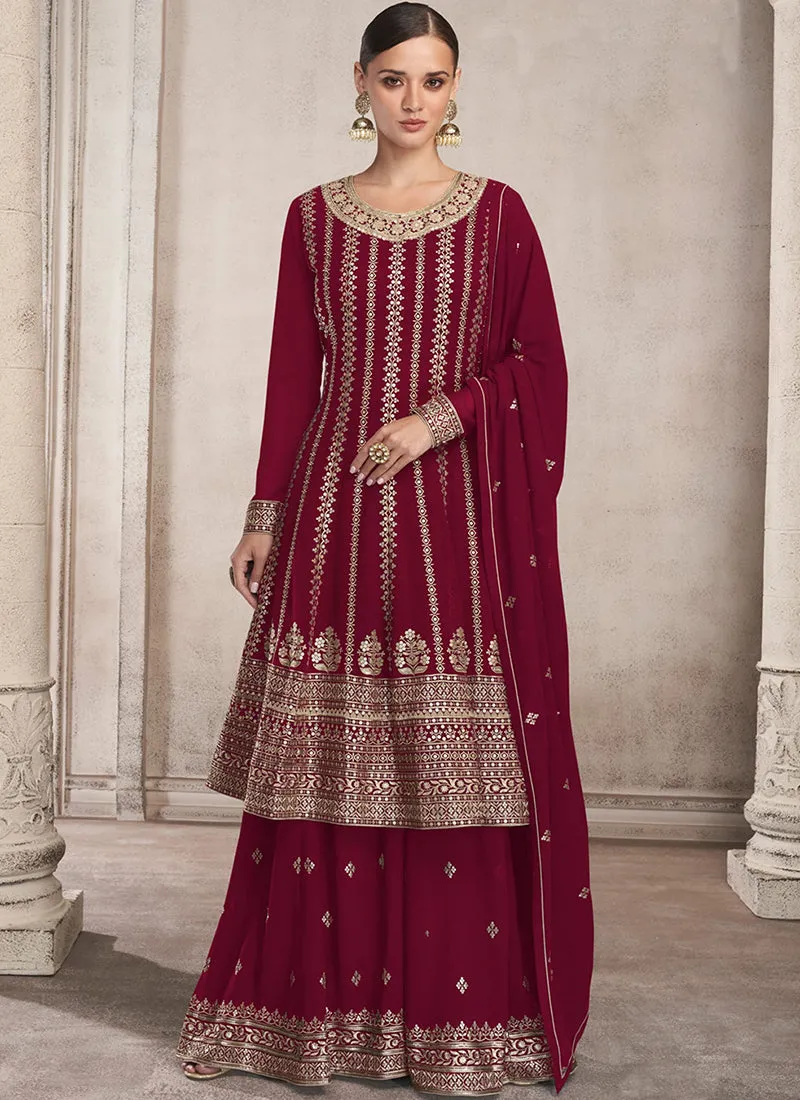Magenta Sequence Embroidery Festive Anarkali Gharara