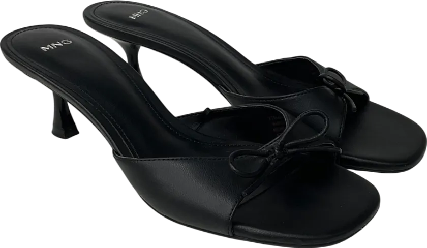 MANGO Black Sarao Bow Detail Heeled Mule Sandals UK 5 EU 38 👠