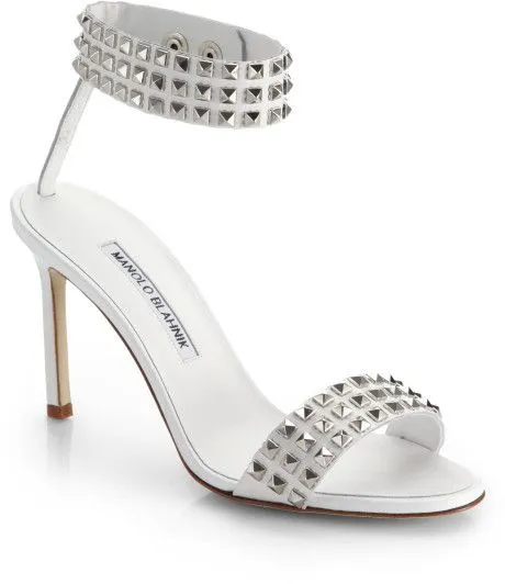 Manolo Blahnik Rocco Studded-toe Heeled Sandal in White