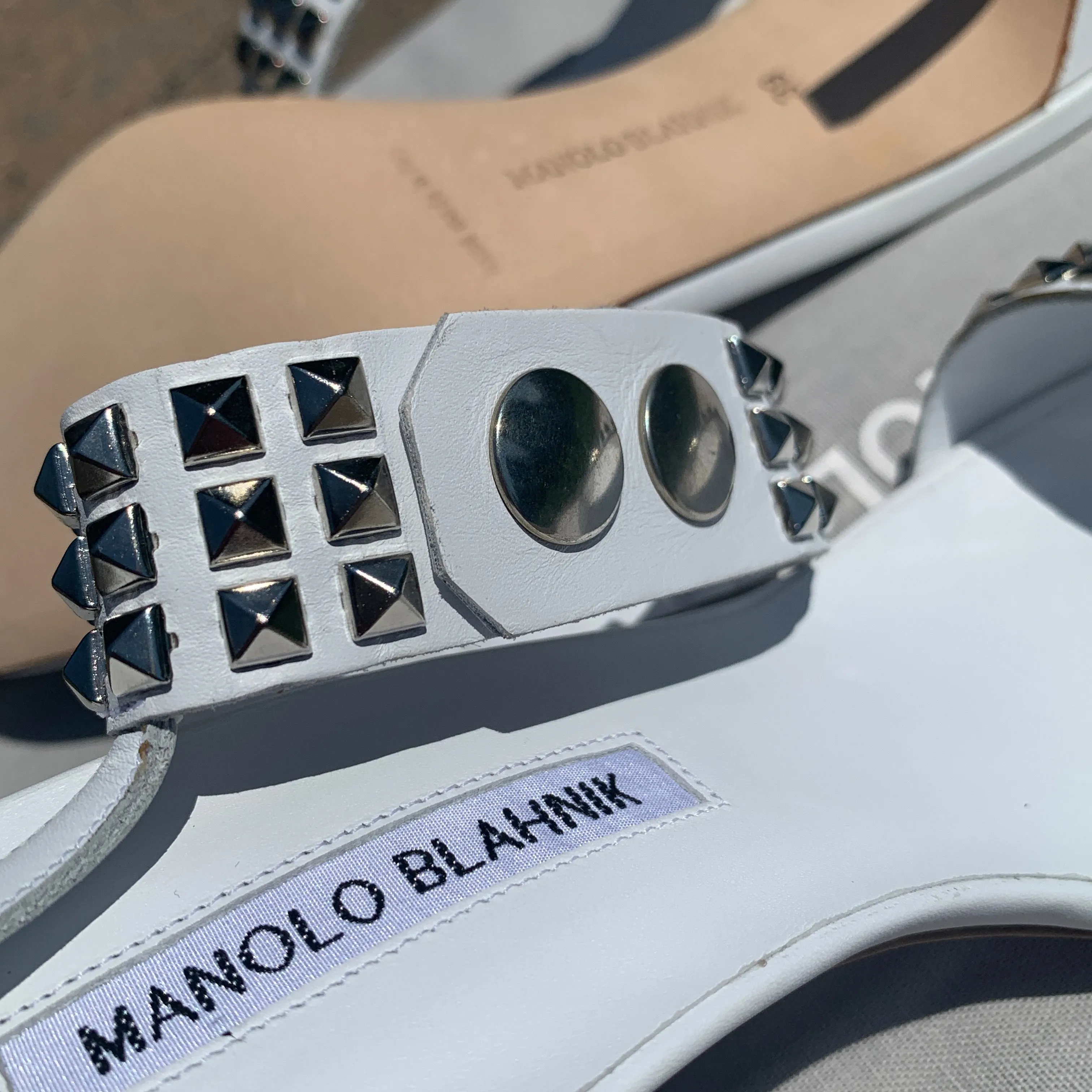 Manolo Blahnik Rocco Studded-toe Heeled Sandal in White