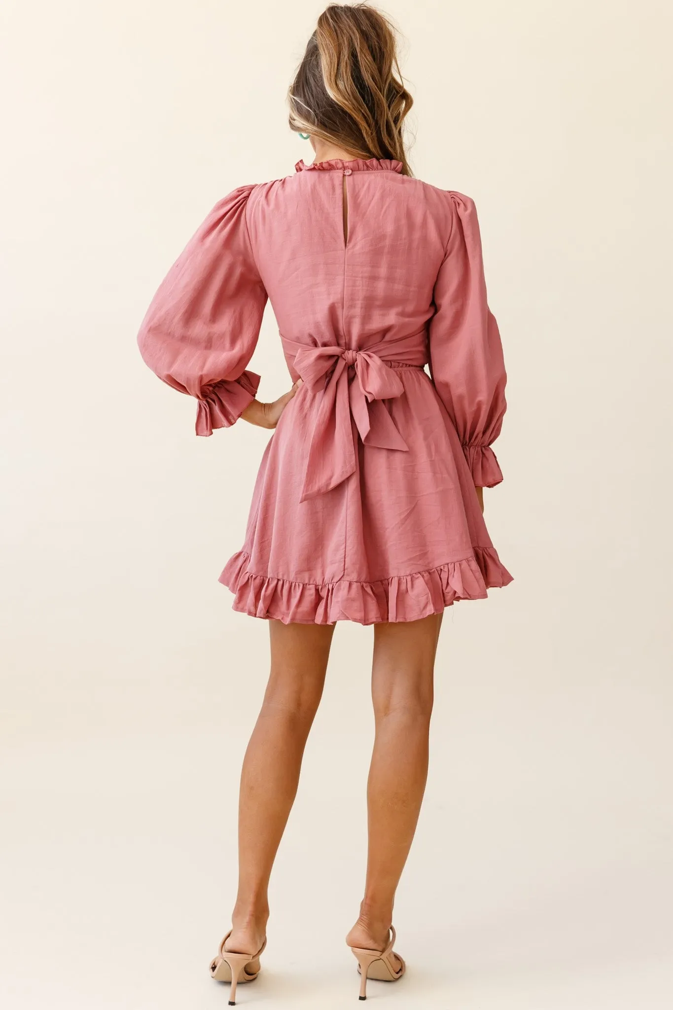Marianna Long Sleeve Shirred Bust Dress Rose