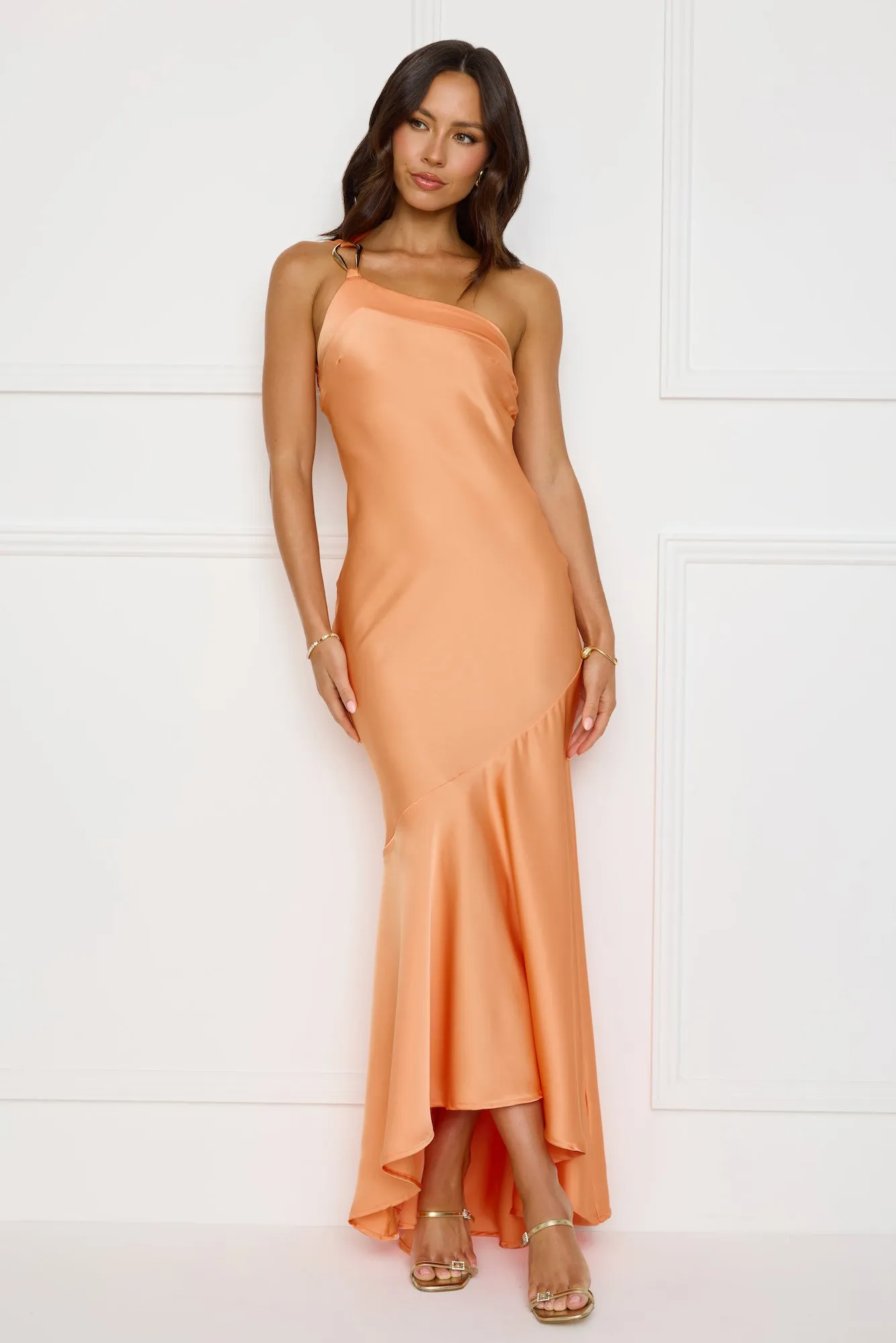 Masquerade Energy One Shoulder Satin Maxi Dress Orange