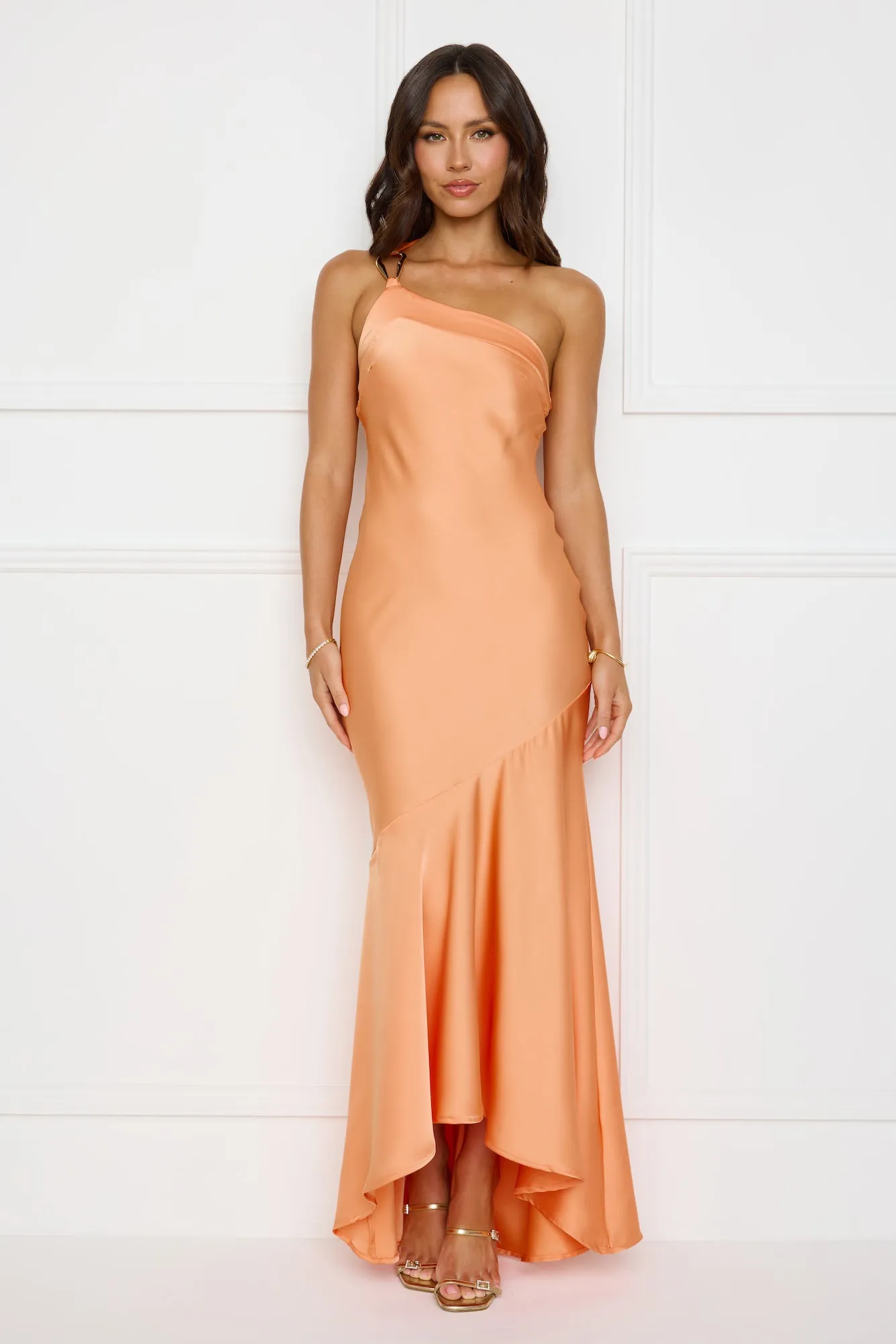 Masquerade Energy One Shoulder Satin Maxi Dress Orange