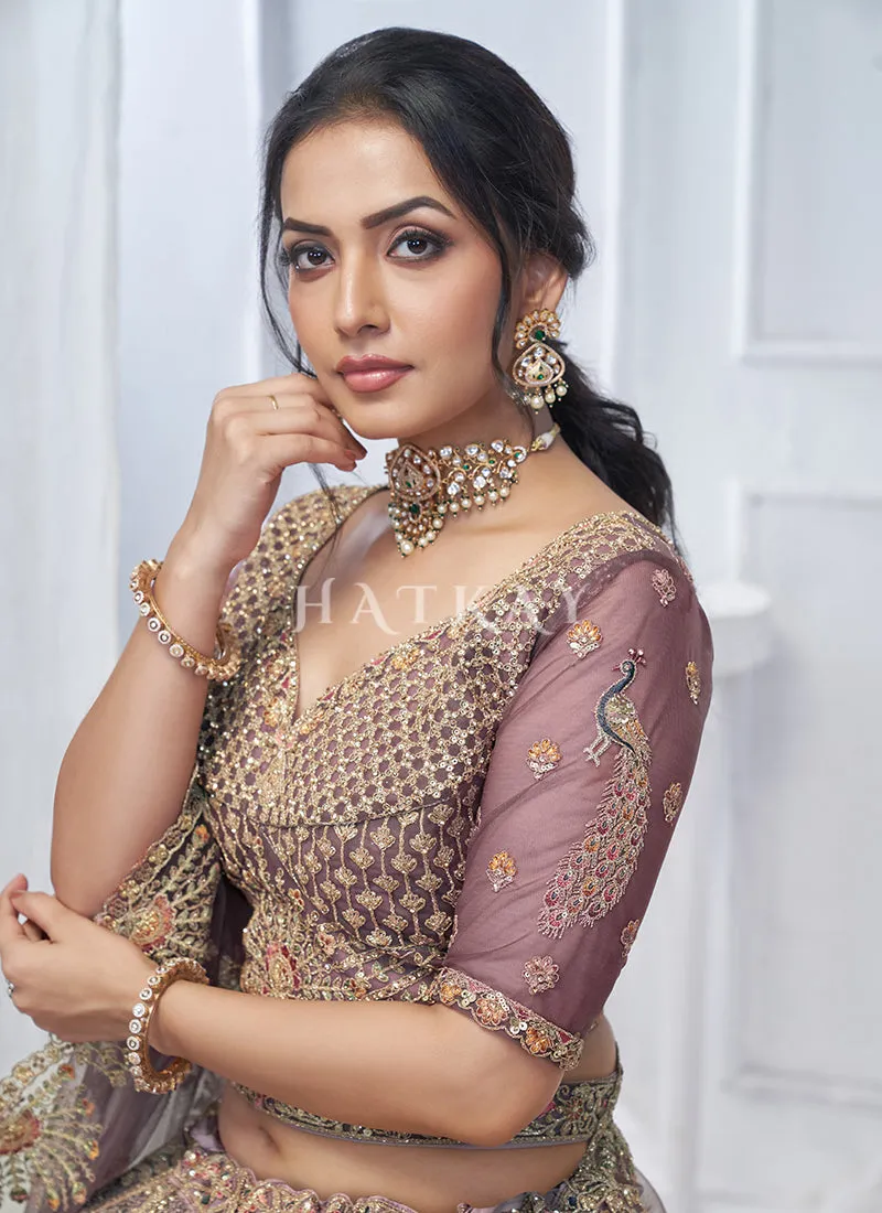 Mauve Purple Multi Embroidery Bridal Lehenga Choli