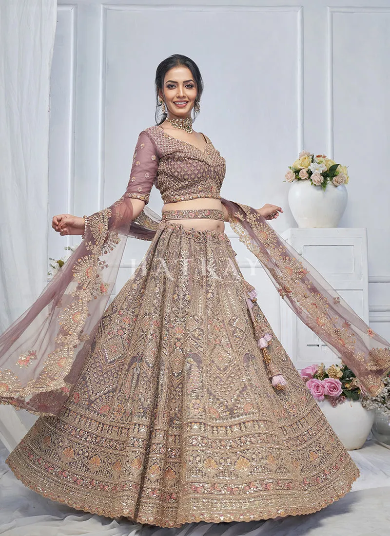 Mauve Purple Multi Embroidery Bridal Lehenga Choli