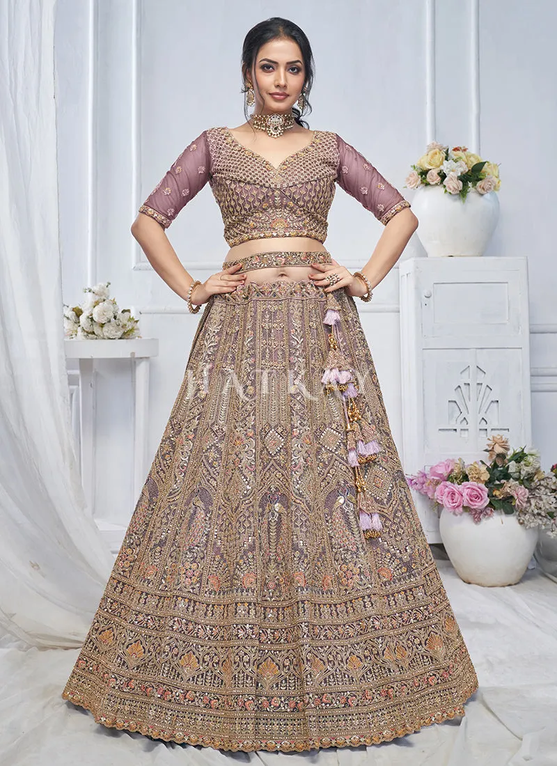 Mauve Purple Multi Embroidery Bridal Lehenga Choli