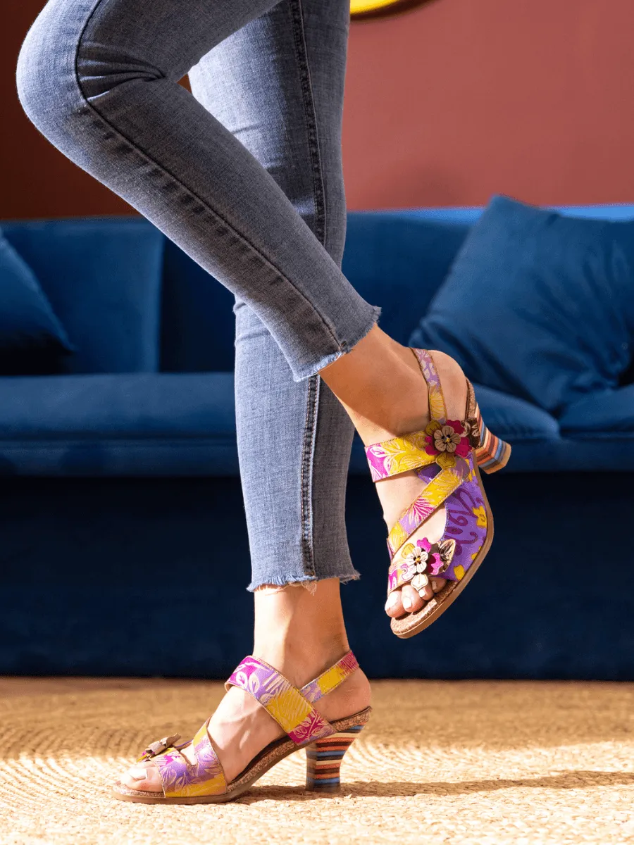 Midnight Sol Floral Leather Slingback Sandal