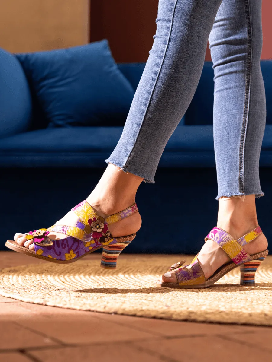 Midnight Sol Floral Leather Slingback Sandal