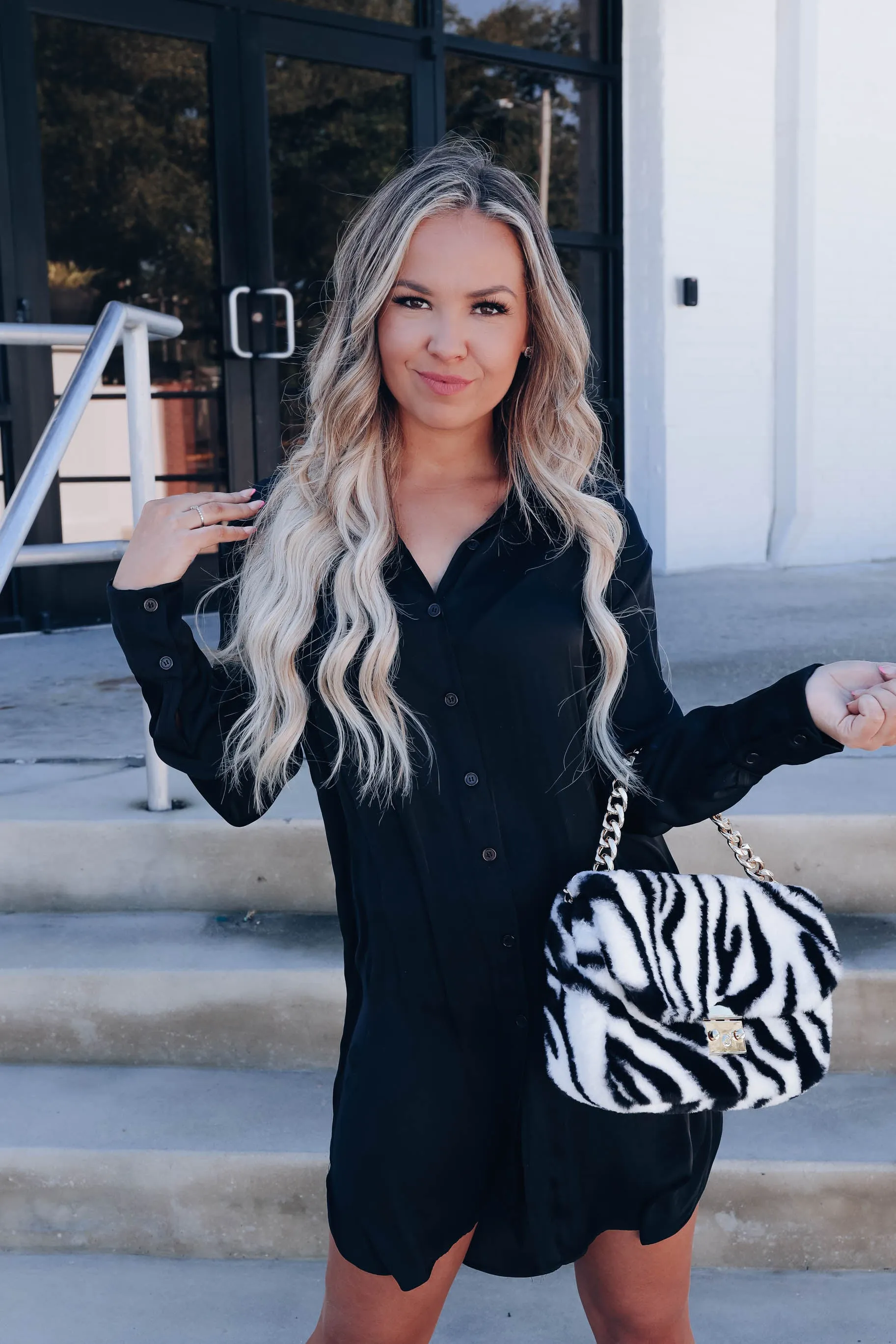 Nailed It Satin Shirt Dress - Black