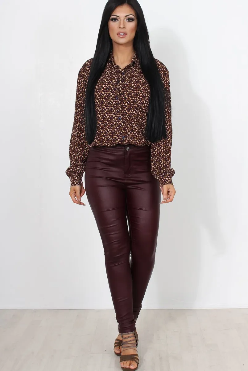 Narsa Wine PU Skinny Jeans