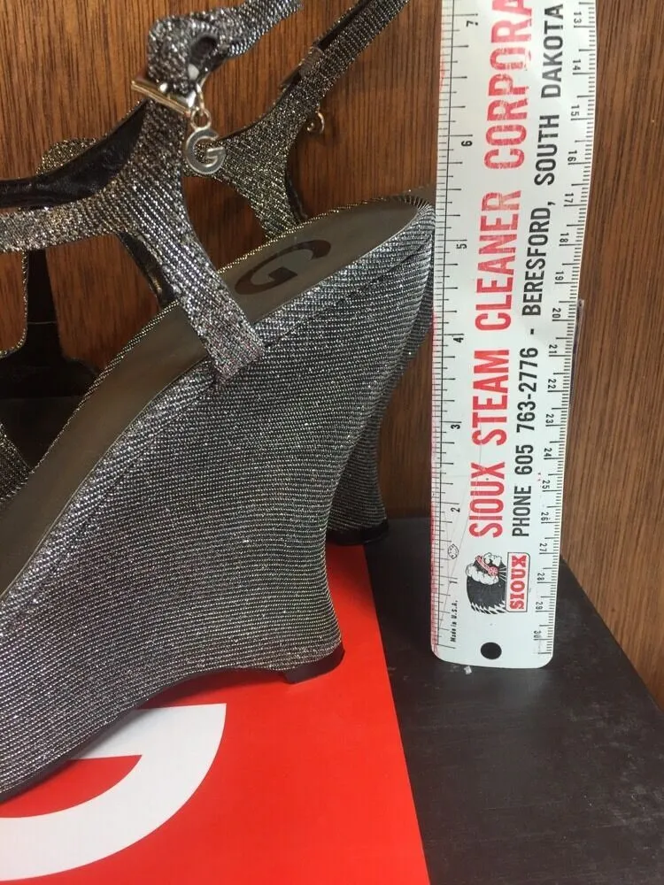 New G By Guess Silver Saleena Wedge Platform 9 1/2 9.5 Sandal