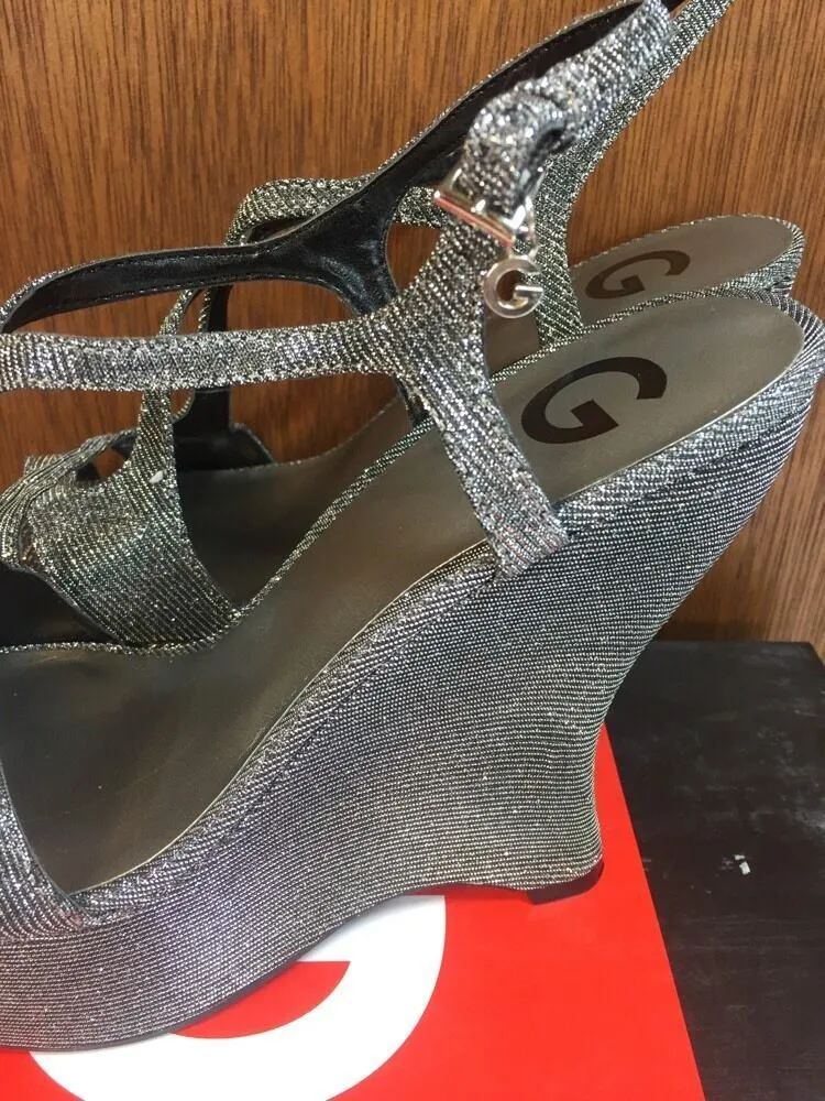 New G By Guess Silver Saleena Wedge Platform 9 1/2 9.5 Sandal