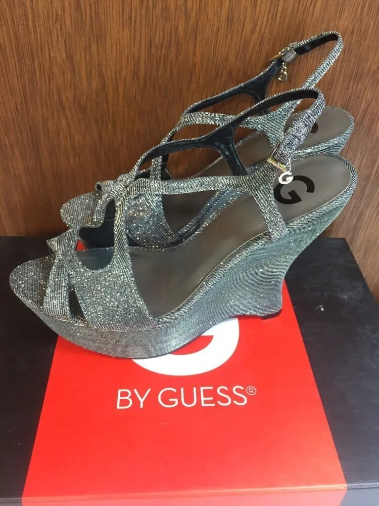 New G By Guess Silver Saleena Wedge Platform 9 1/2 9.5 Sandal