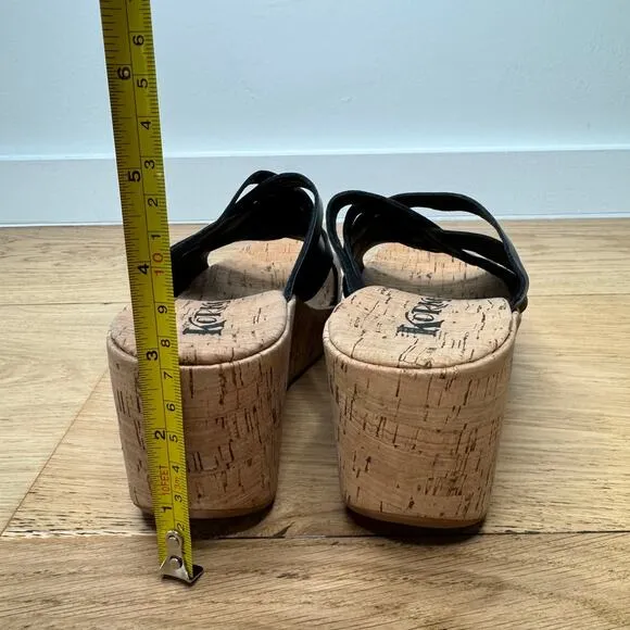 NEW KORKS Noelle Black Vegan Leather Cork Strappy Wedge Sandal Size 7