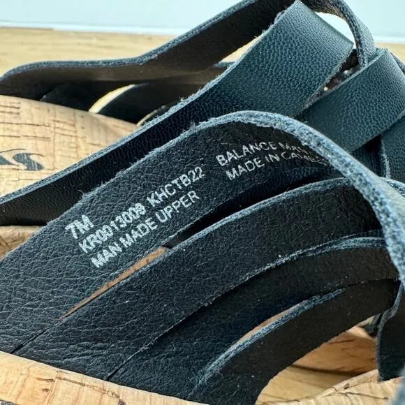 NEW KORKS Noelle Black Vegan Leather Cork Strappy Wedge Sandal Size 7