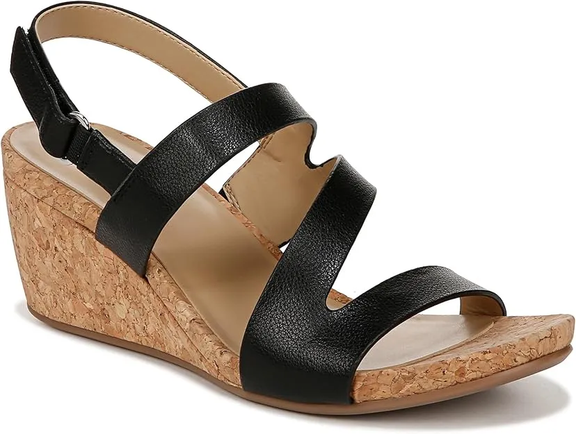 NEW Retails $99, Naturalizer womens Adria Strappy Wedge Sandals Wedge Sandal, Black, Sz 7