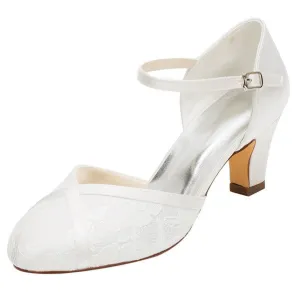 Nice Wedding Shoes,Women's Satin Stiletto Heel Closed Toe Pumps With Buckle,L-584