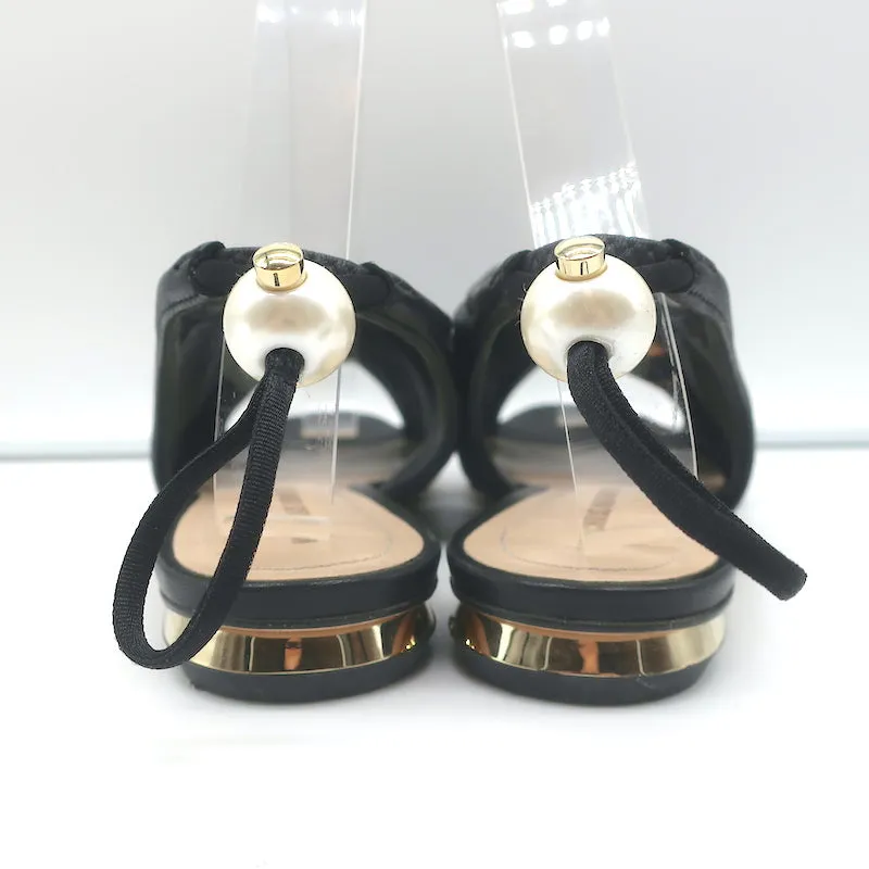 Nicholas Kirkwood Delfi Faux Pearl Slingback Sandals Black Leather Size 37