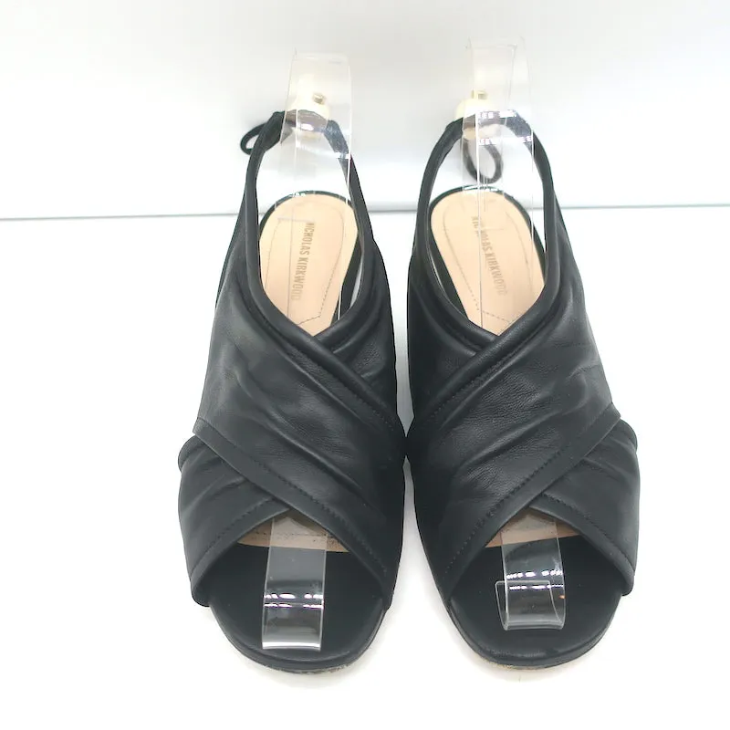 Nicholas Kirkwood Delfi Faux Pearl Slingback Sandals Black Leather Size 37