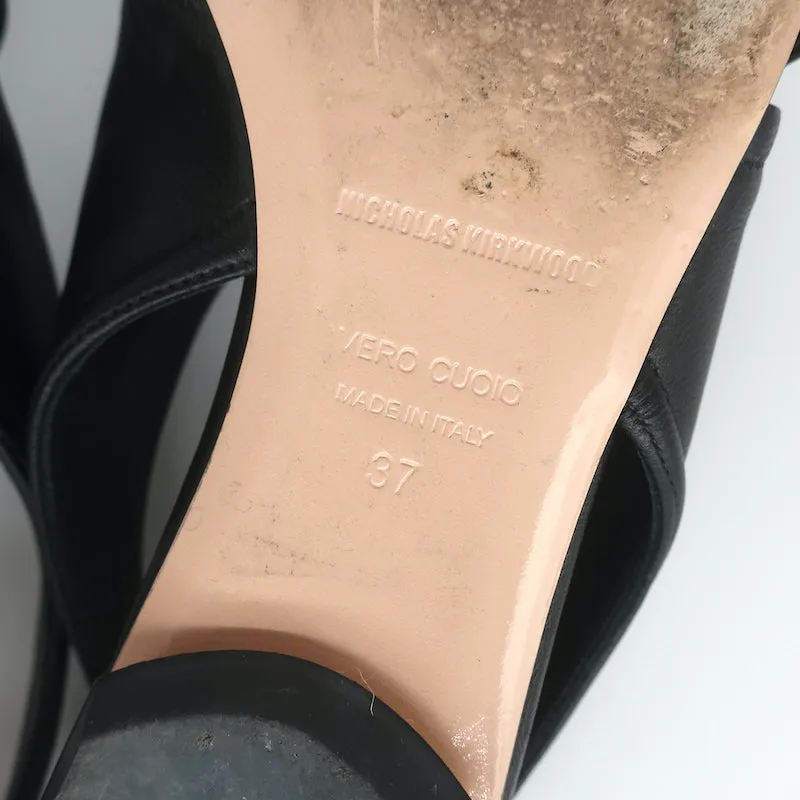 Nicholas Kirkwood Delfi Faux Pearl Slingback Sandals Black Leather Size 37