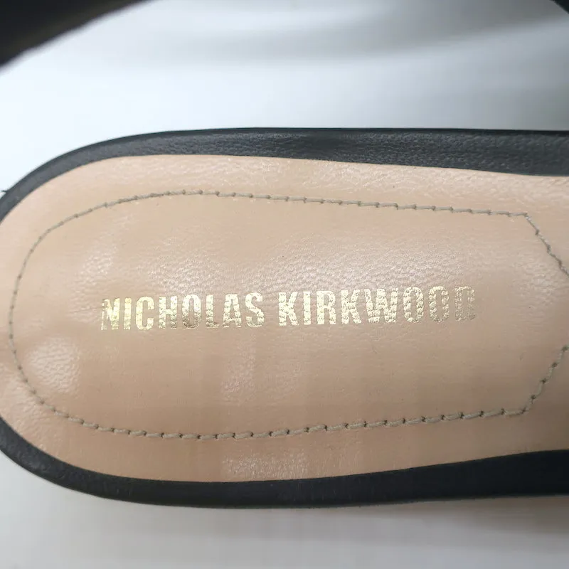 Nicholas Kirkwood Delfi Faux Pearl Slingback Sandals Black Leather Size 37