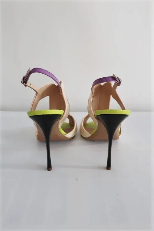 Nicholas Kirkwood Sandals Cream Snakeskin & Patent Size 38 Slingback Heels NEW