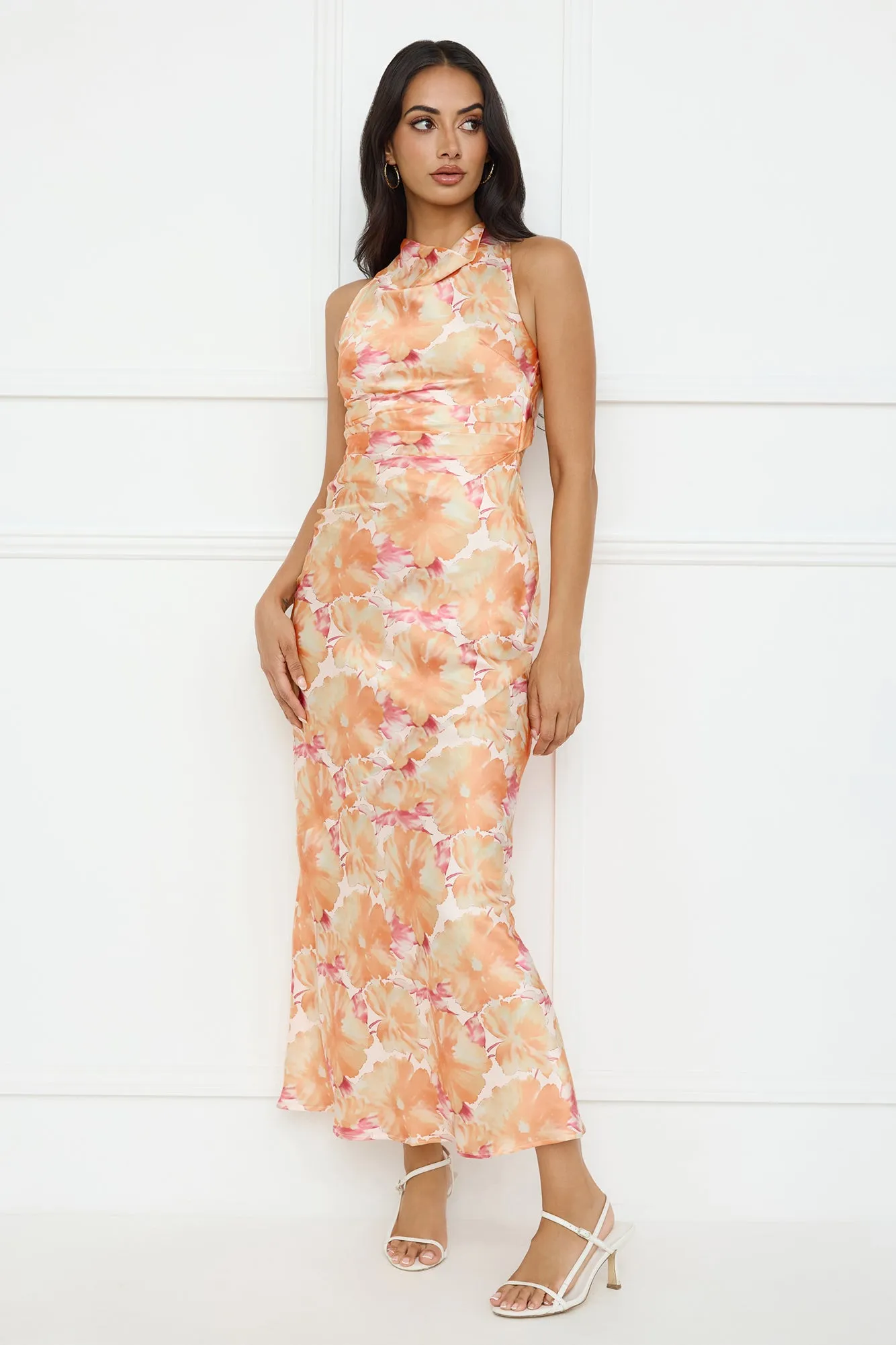 Ocean Spark Satin Maxi Dress Orange