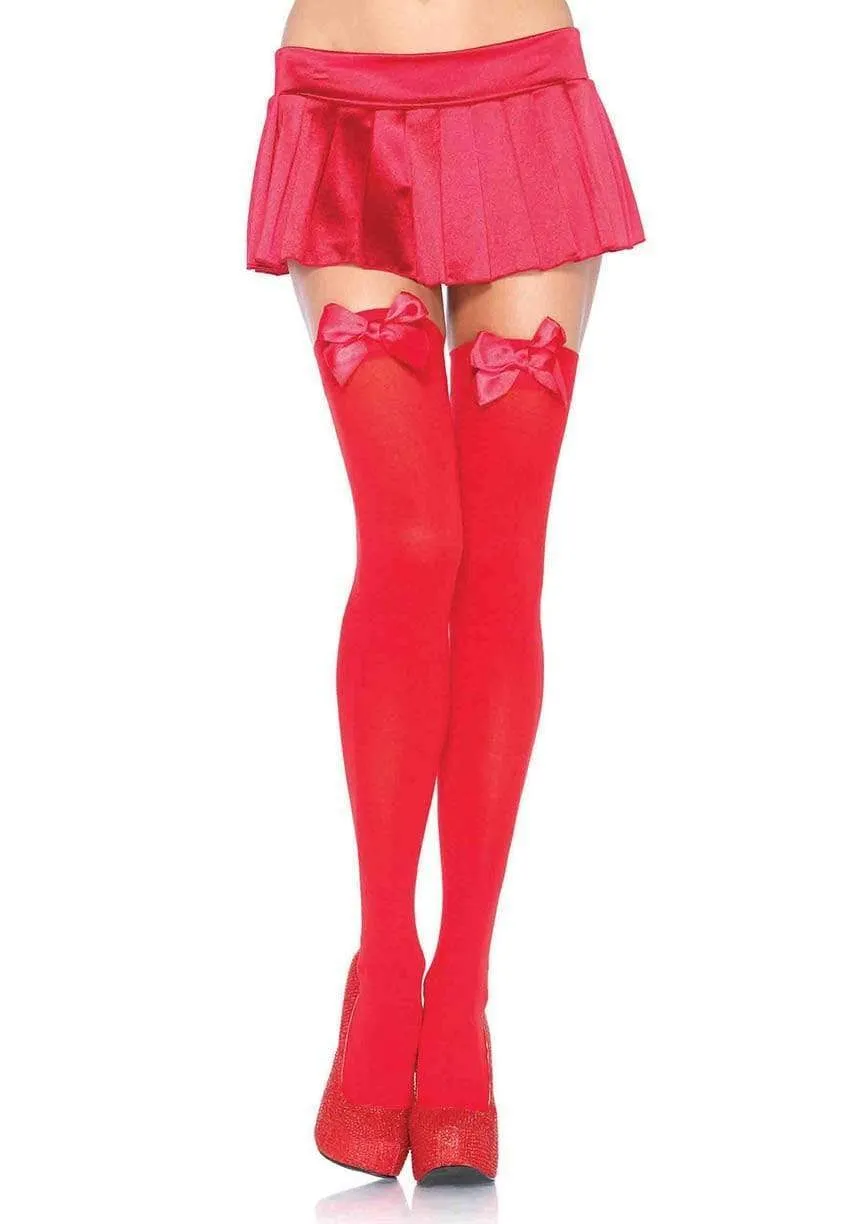 Opaque Thigh High with Bows Red/Red