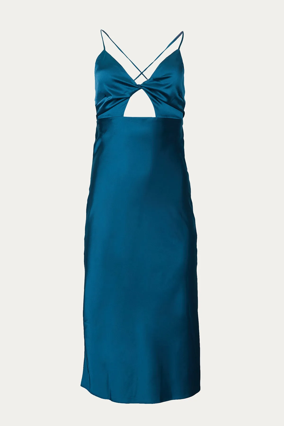 OPEN-BACK CUTOUT SATIN MIDI DRESS