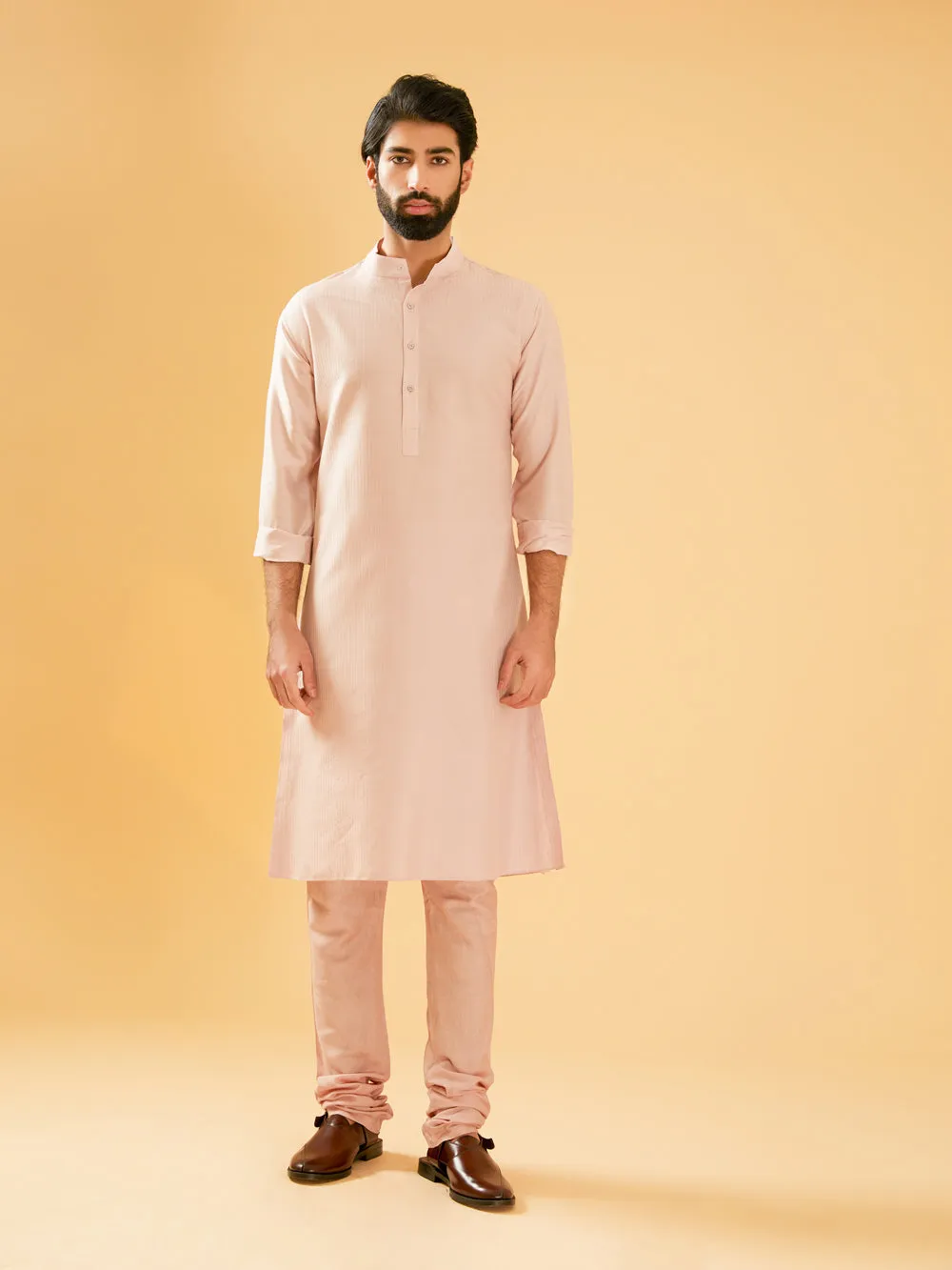 Peach Pink Silk Kurta