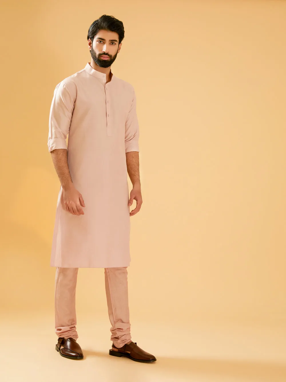 Peach Pink Silk Kurta