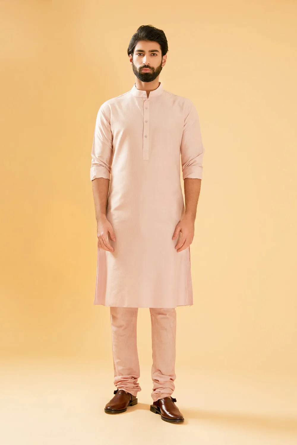 Peach Pink Silk Kurta