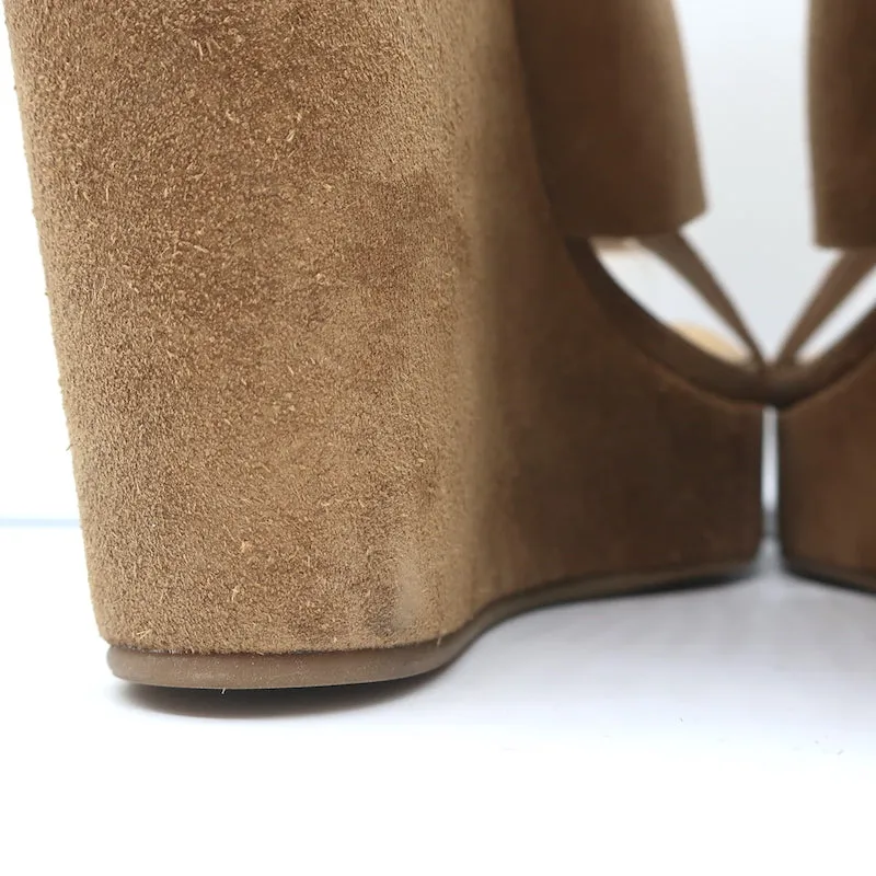 Pedro Garcia Platform Slingback Wedge Sandals Tamesis Brown Suede Size 40 NEW