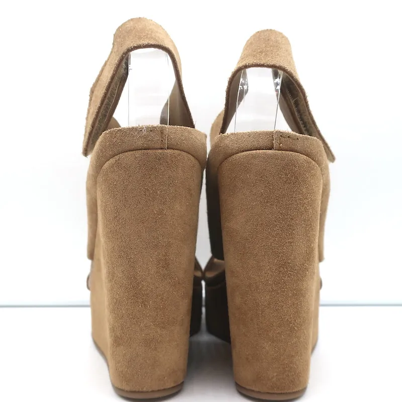 Pedro Garcia Platform Slingback Wedge Sandals Tamesis Brown Suede Size 40 NEW