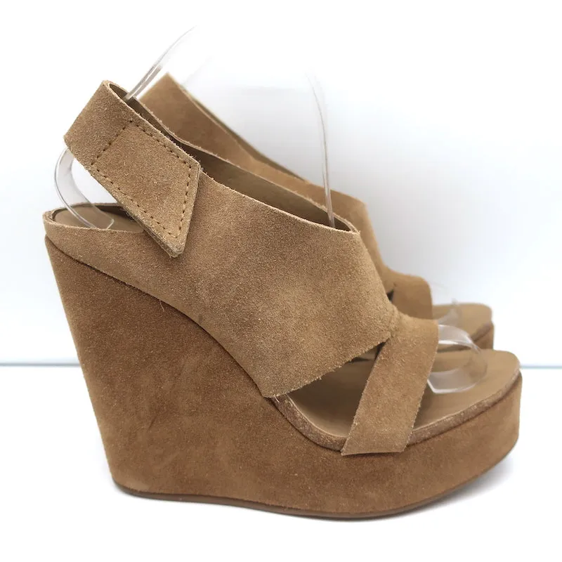 Pedro Garcia Platform Slingback Wedge Sandals Tamesis Brown Suede Size 40 NEW