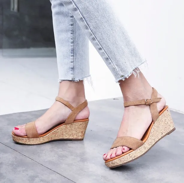 Petite Size Ankle Strap Wedge Heel Sandals Clement