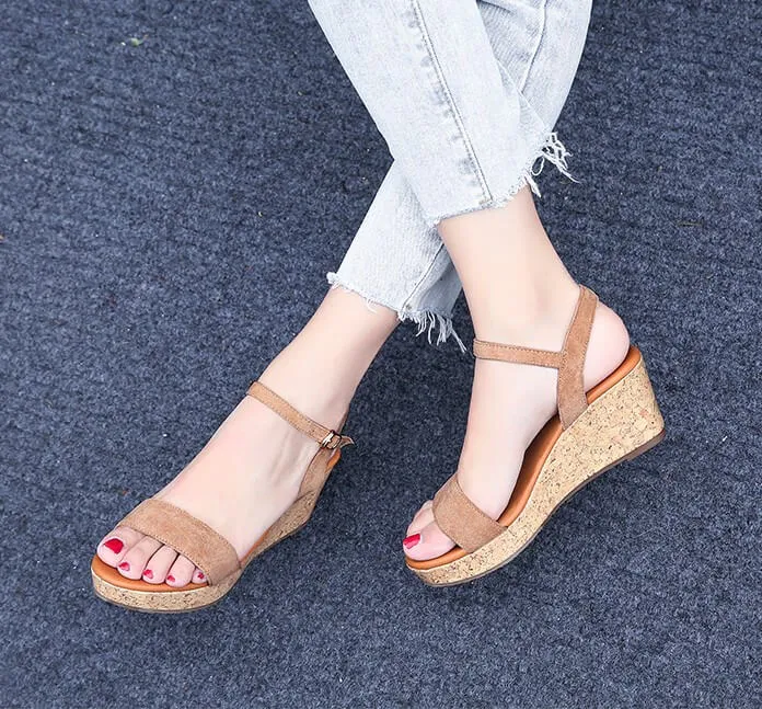 Petite Size Ankle Strap Wedge Heel Sandals Clement