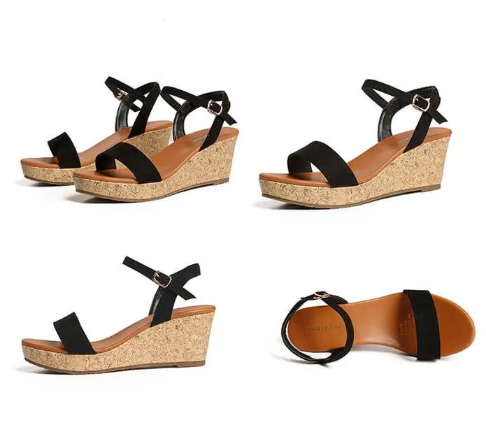 Petite Size Ankle Strap Wedge Heel Sandals Clement