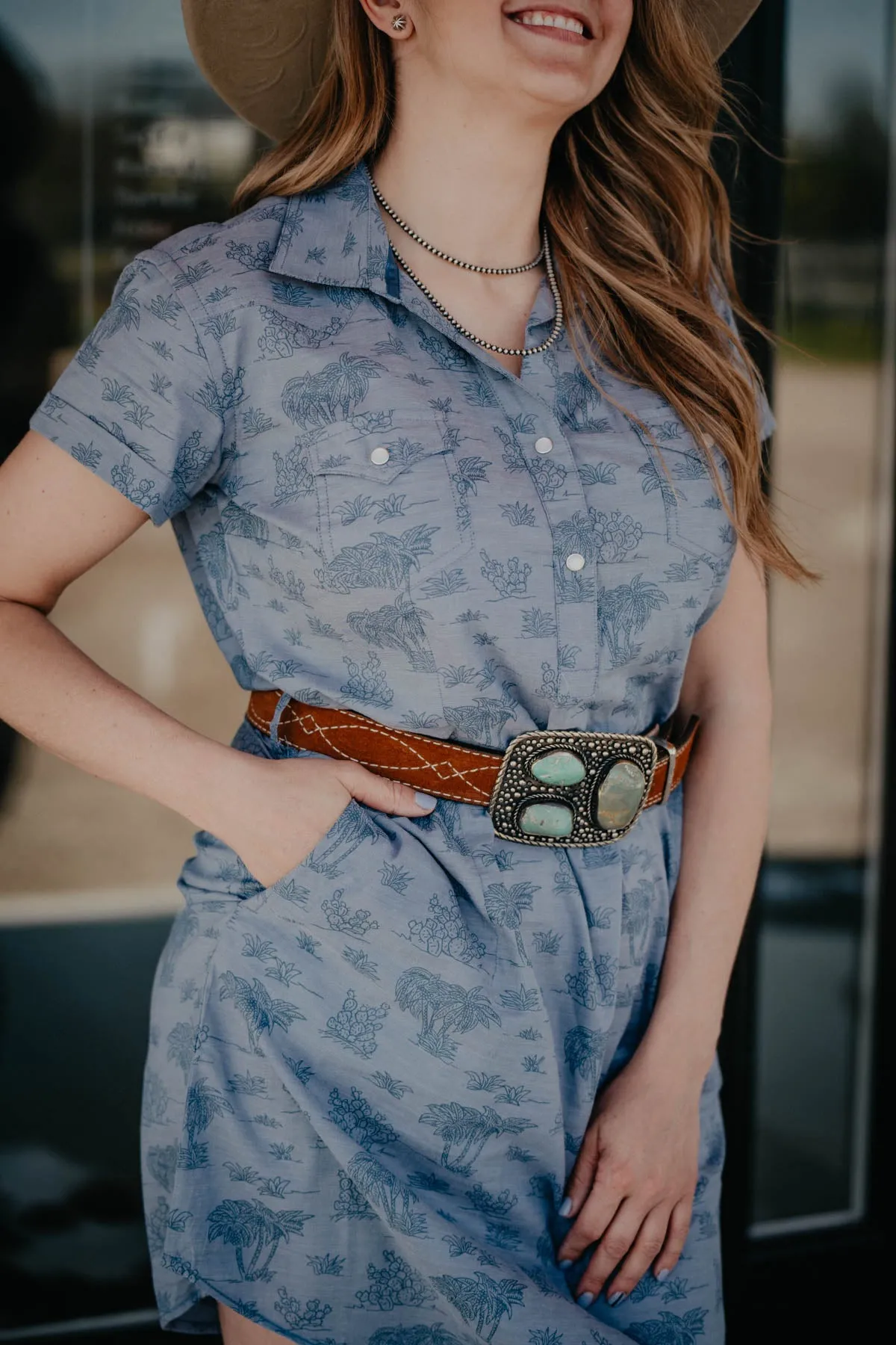 ‘Peyote’ Short Sleeve Pearl Snap Dress (M XL XXL ONLY)