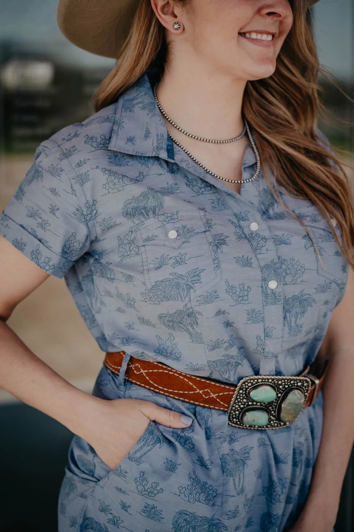 ‘Peyote’ Short Sleeve Pearl Snap Dress (M XL XXL ONLY)