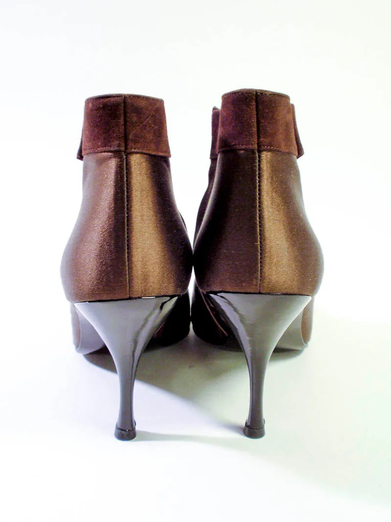 PHILIPPE MODEL Brown Satin Ankle Boot with Suede Trim Size 7 1/2