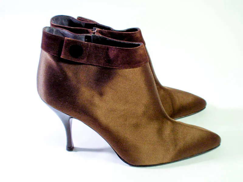 PHILIPPE MODEL Brown Satin Ankle Boot with Suede Trim Size 7 1/2