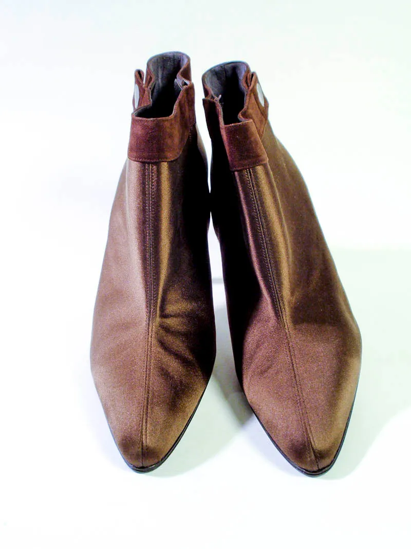 PHILIPPE MODEL Brown Satin Ankle Boot with Suede Trim Size 7 1/2