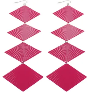 Pink Long Wavy Metal Dangle Earrings