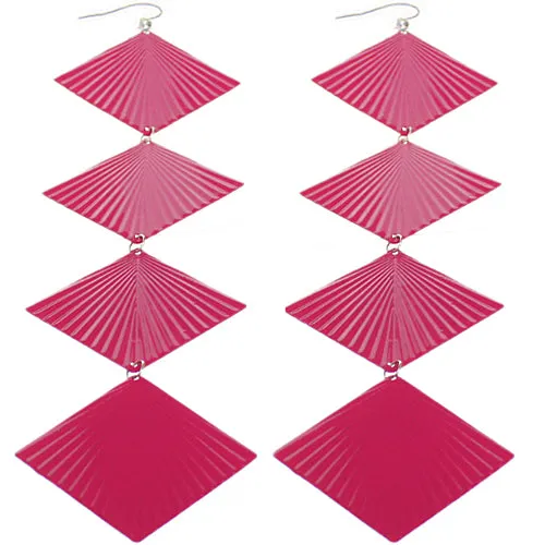 Pink Long Wavy Metal Dangle Earrings