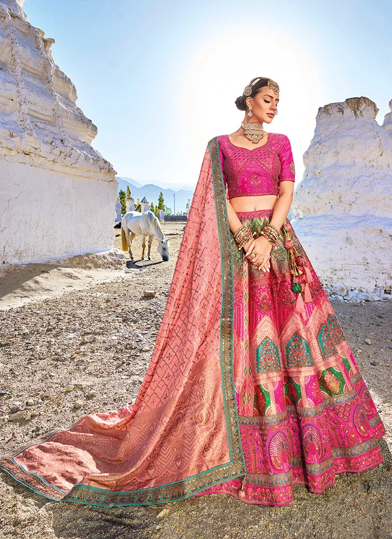 Pink Multi Embroidery Wedding Lehenga Choli