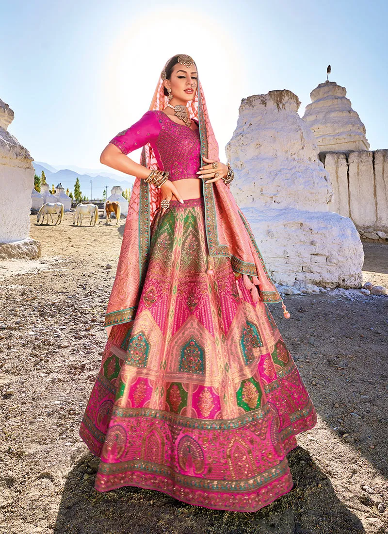 Pink Multi Embroidery Wedding Lehenga Choli