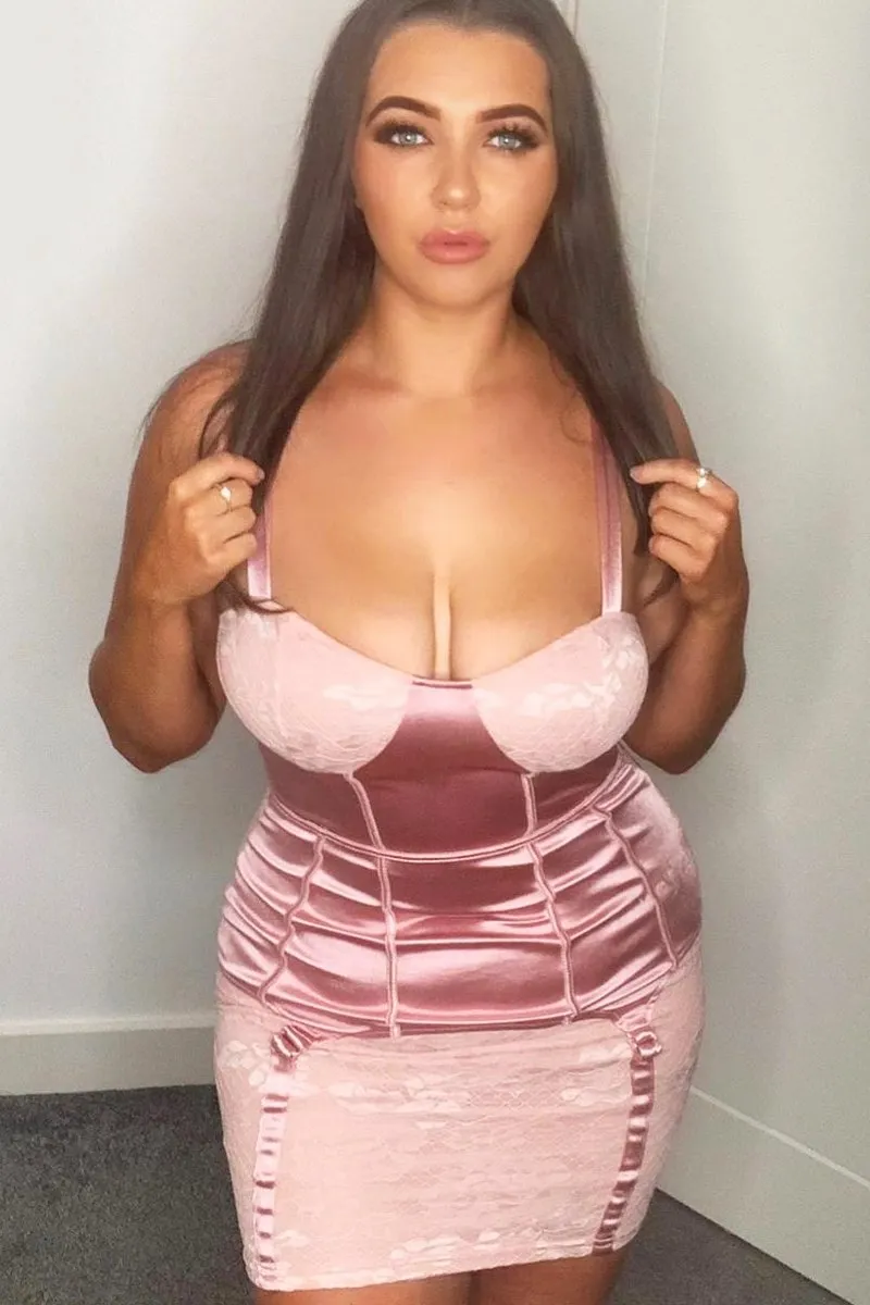 Pink Satin Lace Detail Bodycon Dress - Niani
