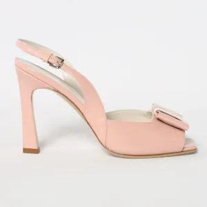 Pink Square Toe Bow Slingback Women's Italian Heels